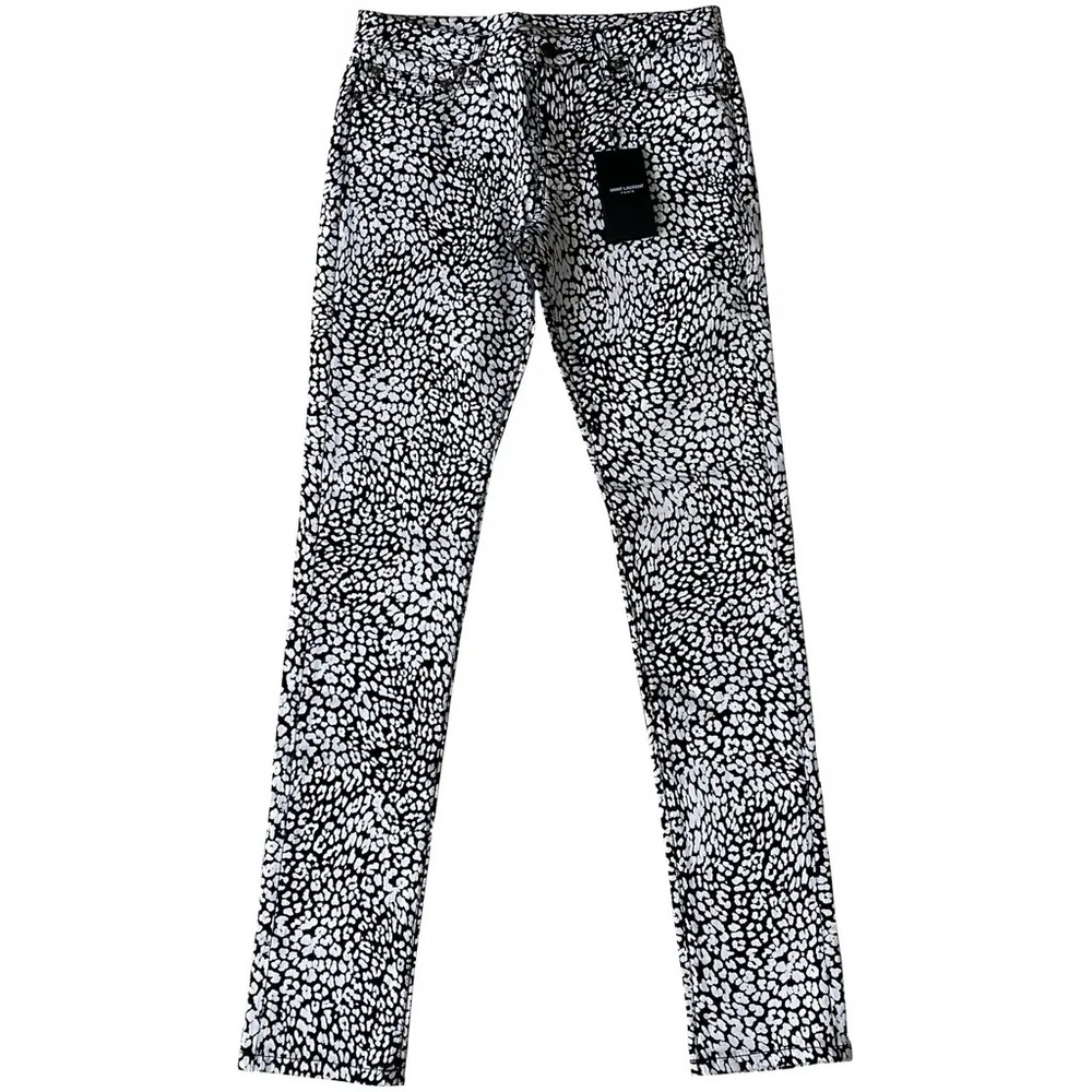 NWT Saint Laurent YSL Babycat White Black Leopard Print Skinny Jeans